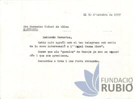 Carta emesa per Fernando Rubió Tudurí a Mercedes Tudurí de Alías