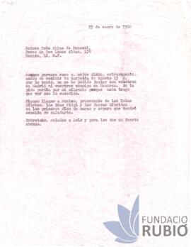 Carta emesa per Fernando Rubió Tudurí a Alina de Menocal