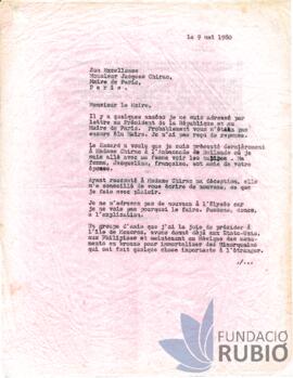 Carta emesa per Fernando Rubió Tudurí a Jacques Chirac