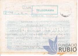 Telegrama emès per Fernando Rubió Tudurí a Enrique Rubió Boada