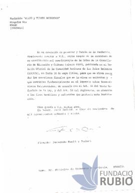 Carta emesa per Fernando Rubió Tudurí al Ministre d'Economia i Hisenda