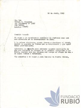 Carta emesa per Fernando Rubió Tudurí a Manuel P. Olaechea