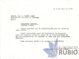 Carta emesa per Fernando Rubió Tudurí a Tomás Peral
