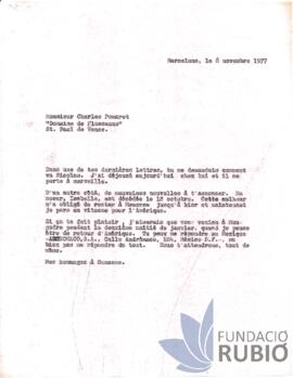Carta emesa per Fernando Rubió Tudurí a Charles Pomaret