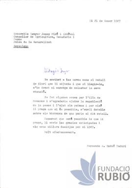 Carta emesa per Fernando Rubió Tudurí a Josep Miró i Ardèvol
