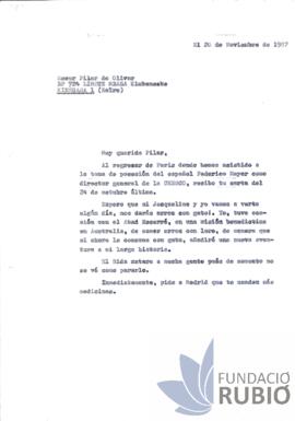 Carta emesa per Fernando Rubió Tudurí a Pilar de Olivar