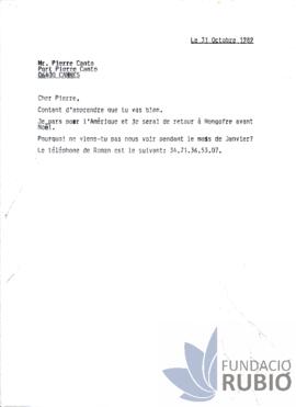 Carta emesa per Fernando Rubió Tudurí a Pierre Canto