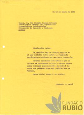 Carta emesa per Fernando Rubió Tudurí a Eduardo Cosmen Matesan