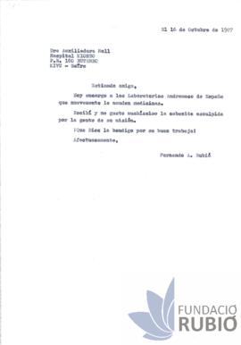 Carta emesa per Fernando Rubió Tudurí a Auxiliadora Moll