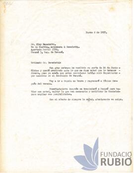 Carta emesa per Fernando Rubió Tudurí a Eloy Benedetti