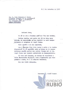 Carta emesa per Fernando Rubió Tudurí a Joan Granados i Duran