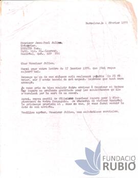 Carta emesa per Fernando Rubió Tudurí a Jean-Paul Julien
