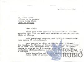 Carta emesa per Fernando Rubió Tudurí a Alain Janet
