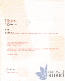 Telegrama emès per Fernando Rubió Tudurí a Edmundo Reyes