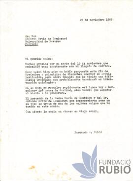 Carta emesa per Fernando Rubió Tudurí a Eduardo Ortiz de Landazuri