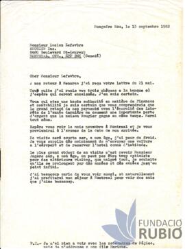 Carta emesa per Fernando Rubió Tudurí a Lucien Lefebvre