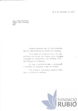 Carta emesa per Fernando Rubió Tudurí a Juan Victory