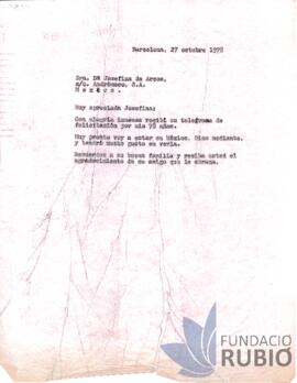Carta emesa per Fernando Rubió Tudurí a Josefina de Arcos