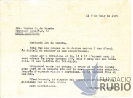 Carta emesa per Fernando Rubió Tudurí a Ramona S. de Udaeta