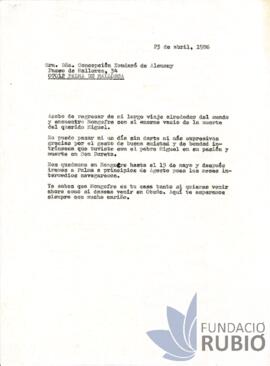 Carta emesa per Fernando Rubió Tudurí a Concepción Xaudaró de Alemany