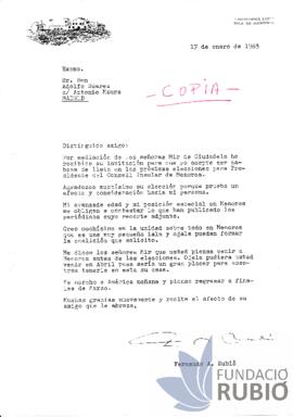 Carta emesa per Fernando Rubió Tudurí a Adolfo Suárez
