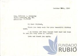 Carta emesa per Fernando Rubió Tudurí a Mildred A. Birdsong