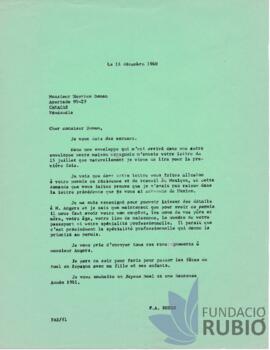 Carta emesa per Fernando Rubió Tudurí a Maurice Deman
