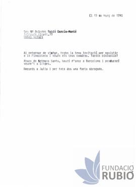 Carta emesa per Fernando Rubió Tudurí a M. Dolors Rubió García-Munté