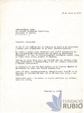 Carta emesa per Fernando Rubió Tudurí a Cleofé Liquiniano Elgorriaga