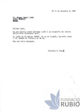 Carta emesa per Fernando Rubió Tudurí a Miquel Àngel Limón