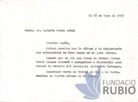 Carta emesa per Fernando Rubió Tudurí a Jesús Peiro Artal