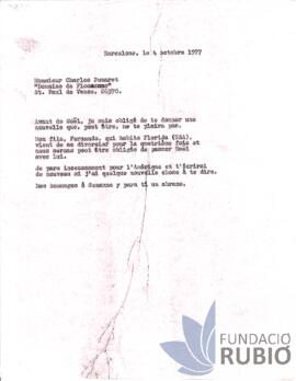 Carta emesa per Fernando Rubió Tudurí a Charles Pomaret