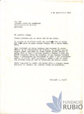 Carta emesa per Fernando Rubió Tudurí a Antonio Ortiz de Landázuri