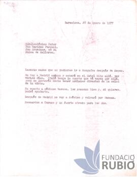 Carta emesa per Fernando Rubió Tudurí a Mariano Pascual