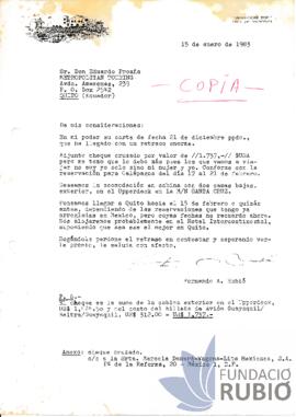 Carta emesa per Fernando Rubió Tudurí a Eduardo Proaño