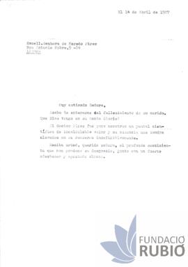 Carta emesa per Fernando Rubió Tudurí a la Sra. de Maredo Pires