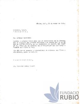 Carta emesa per Fernando Rubió Tudurí a Bancomer