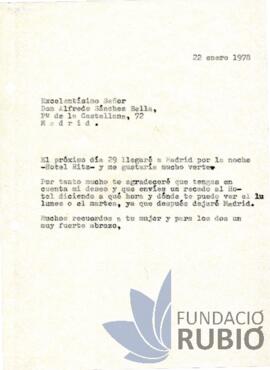 Carta emesa per Fernando Rubió Tudurí a Alfredo Sánchez Bella