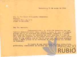Carta emesa per Fernando Rubió Tudurí a Florencio Villanueva Echevarría