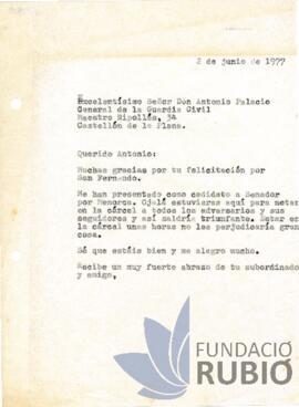 Carta emesa per Fernando Rubió Tudurí a Antonio Palacio