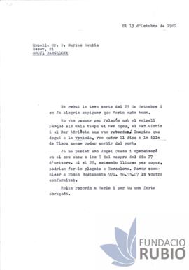 Carta emesa per Fernando Rubió Tudurí a Carles Sentís