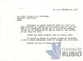 Carta emesa per Fernando Rubió Tudurí a María Teresa C. de Chiriboga