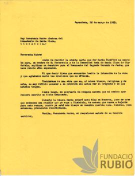 Carta emesa per Fernando Rubió Tudurí a l'Abadessa de Sta. Clara