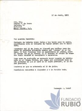 Carta emesa per Fernando Rubió Tudurí a Renata Valdés de Danon