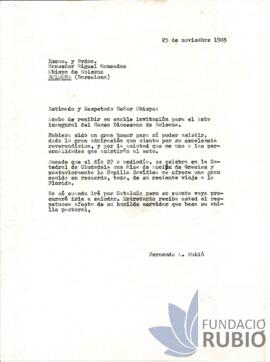 Carta emesa per Fernando Rubió Tudurí al Bisbe Miquel Moncadas
