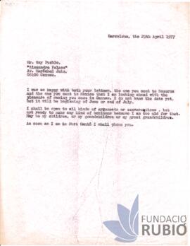 Carta emesa per Fernando Rubió Tudurí a Guy Puckle