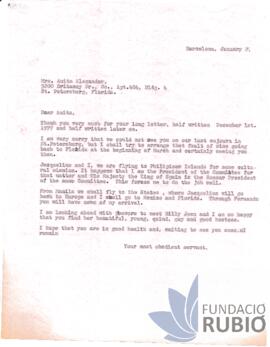 Carta emesa per Fernando Rubió Tudurí a Anita Alexander