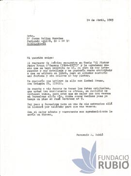 Carta emesa per Fernando Rubió Tudurí a Juana Molina Morales