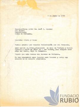 Carta emesa per Fernando Rubió Tudurí a José F. Alcover