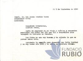 Carta emesa per Fernando Rubió Tudurí a Ramón Sánchez Ramón